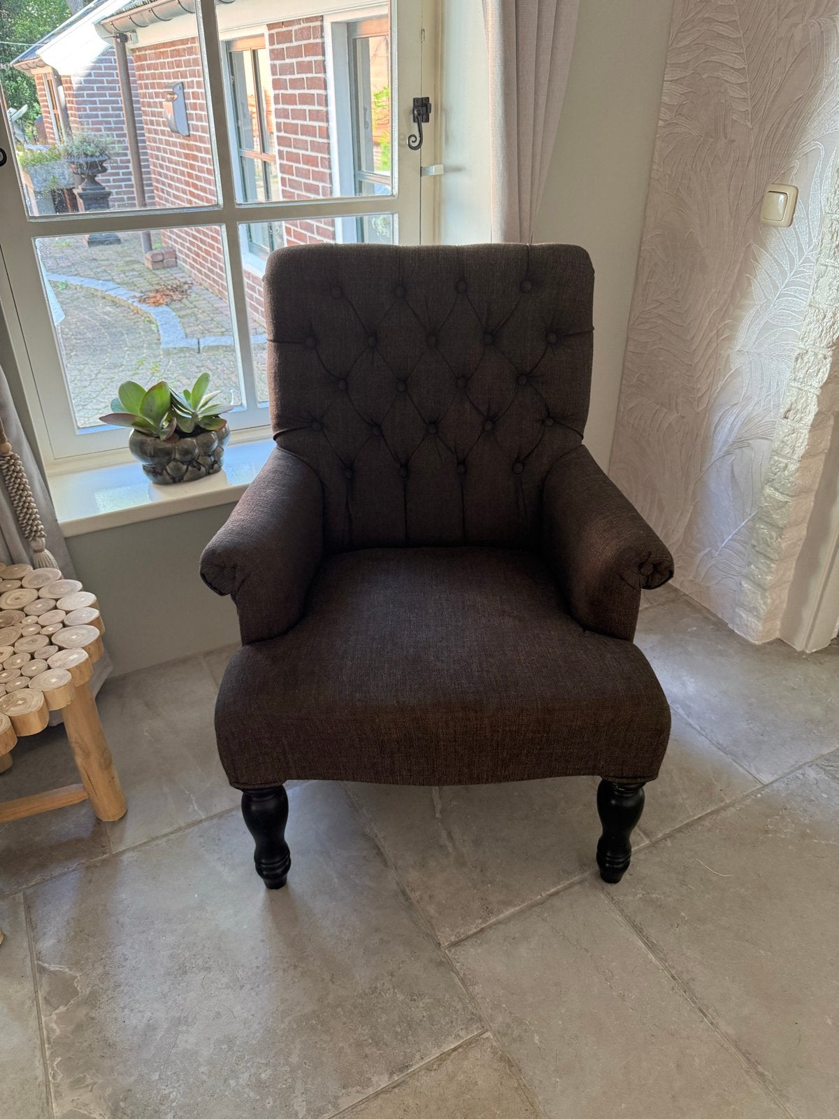 Comfortabele fauteuil - bruin/zwart zo goed als nieuw, Ophalen, 75 tot 100 cm, Zo goed als nieuw, Stof
