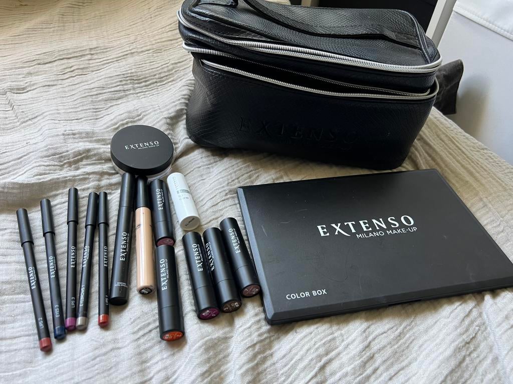 Extenso makeup pakket + leren makeuptas, Ophalen of Verzenden, Zo goed als nieuw, Gehele gezicht, Make-up