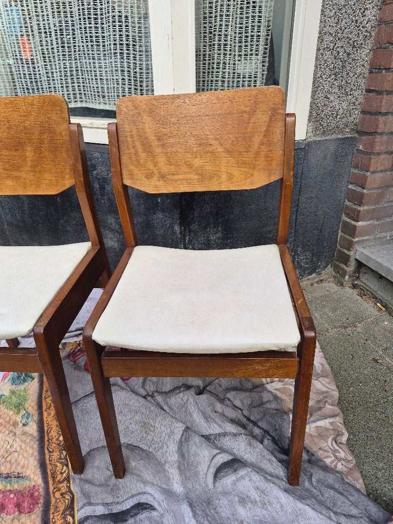 Vintage houten vintage eetkamerstoelen, Art-deco 2 stuks, Gebruikt, Twee, Wit, Vintage houten vintage eetkamerstoelen, Art-deco