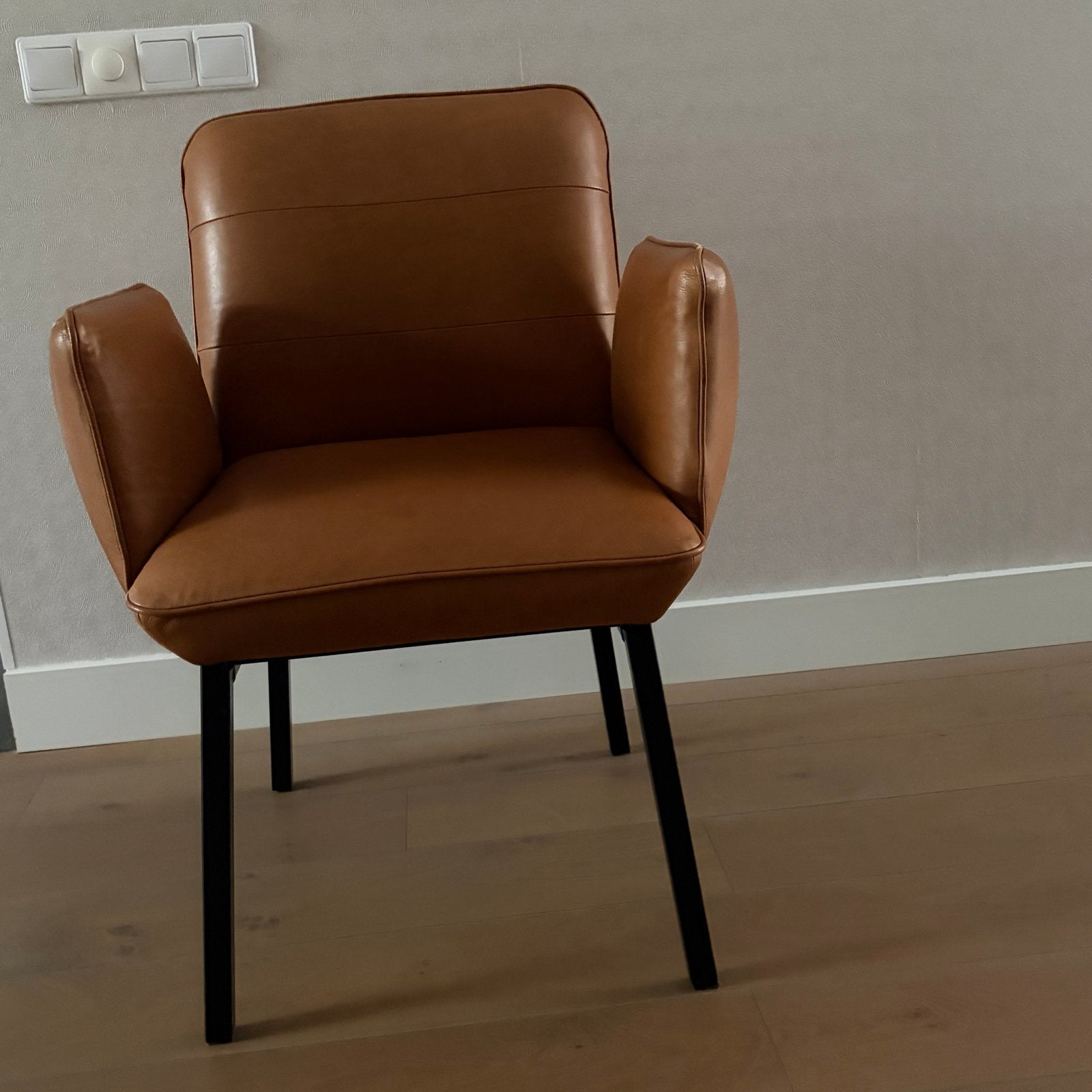 3 Prachtige cognac leren stoelen met comfortabele zit, Ophalen, Gebruikt, Leer, Drie