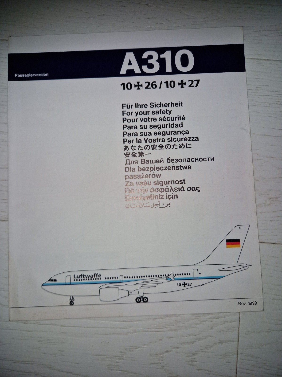 Airbus A310 Luftwaffe Veiligheidskaart Passagiersversie, Ophalen of Verzenden, Zo goed als nieuw, Algemeen, Airbus / Luftwaffe