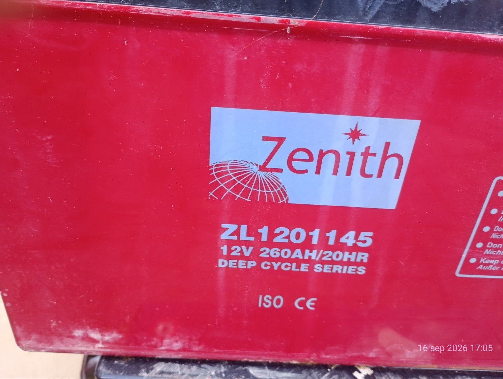Zenith ZL1201145 12V 260AH Deep Cycle Accu, Gebruikt, Universele onderdelen