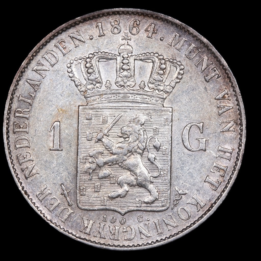 Gulden 1864. Zfr/ Pr., Postzegels en Munten, Munten | Nederland, 1 gulden, Koning Willem III, Zilver, Ophalen of Verzenden