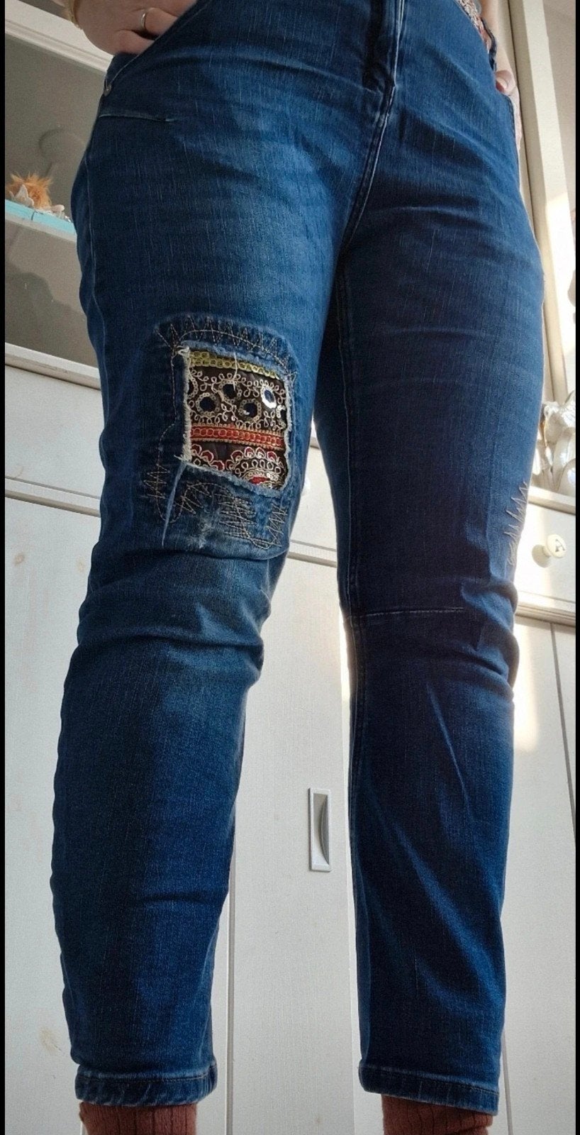 Desigual Jeans met unieke borduursels en patches, Blauw, Ophalen of Verzenden, W30 - W32 (confectie 38/40), Desigual