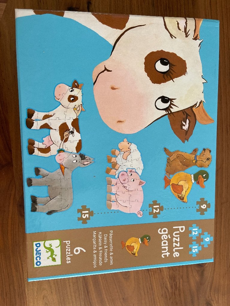 Djeco Puzzle Géant - Daisy & Friends (6-in-1 Reuzenpuzzel), Ophalen, 10 tot 50 stukjes, Zo goed als nieuw