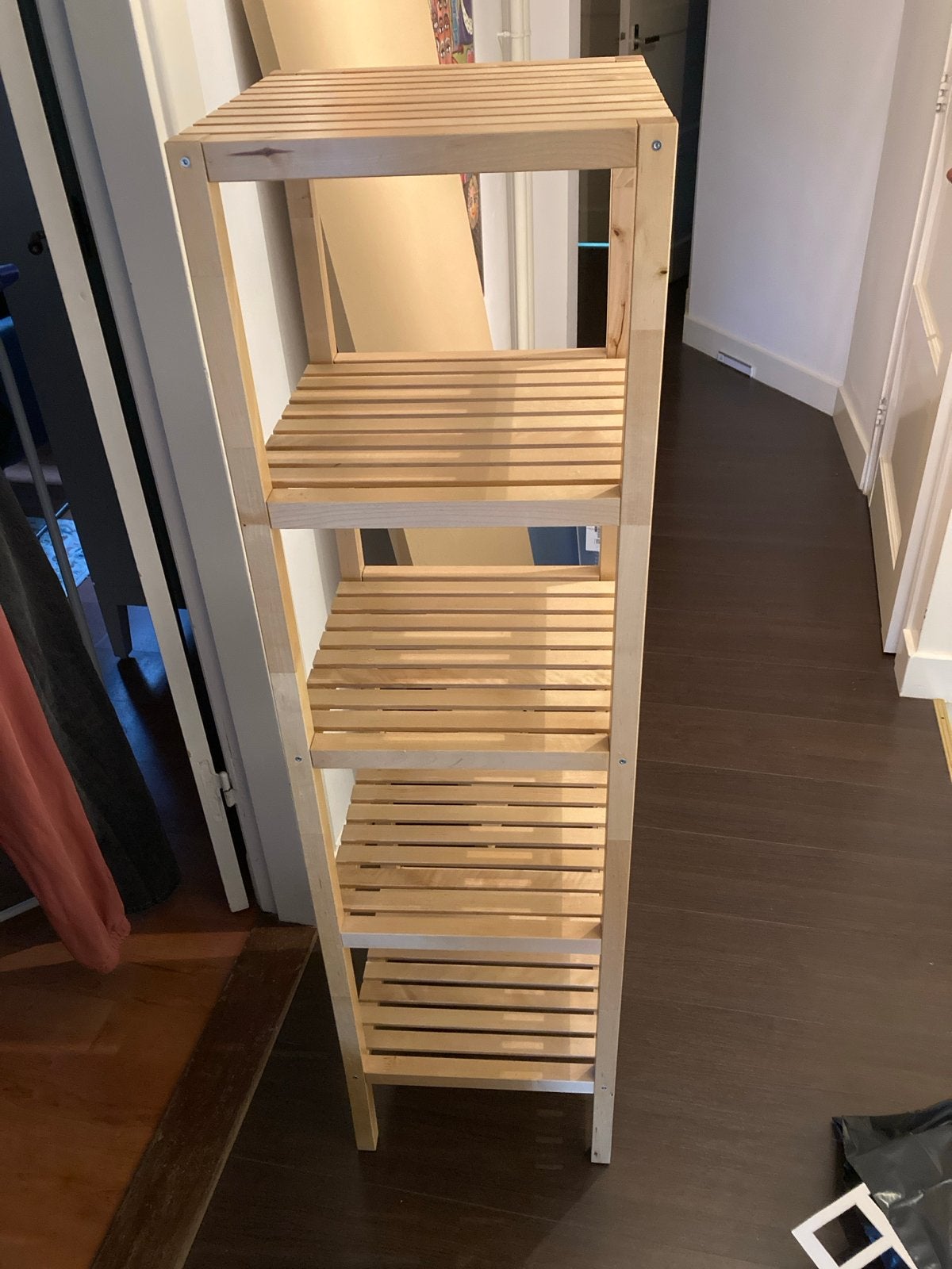 Houten rek met 5 planken - ideaal voor badkamer of opslag, Ophalen, Gebruikt