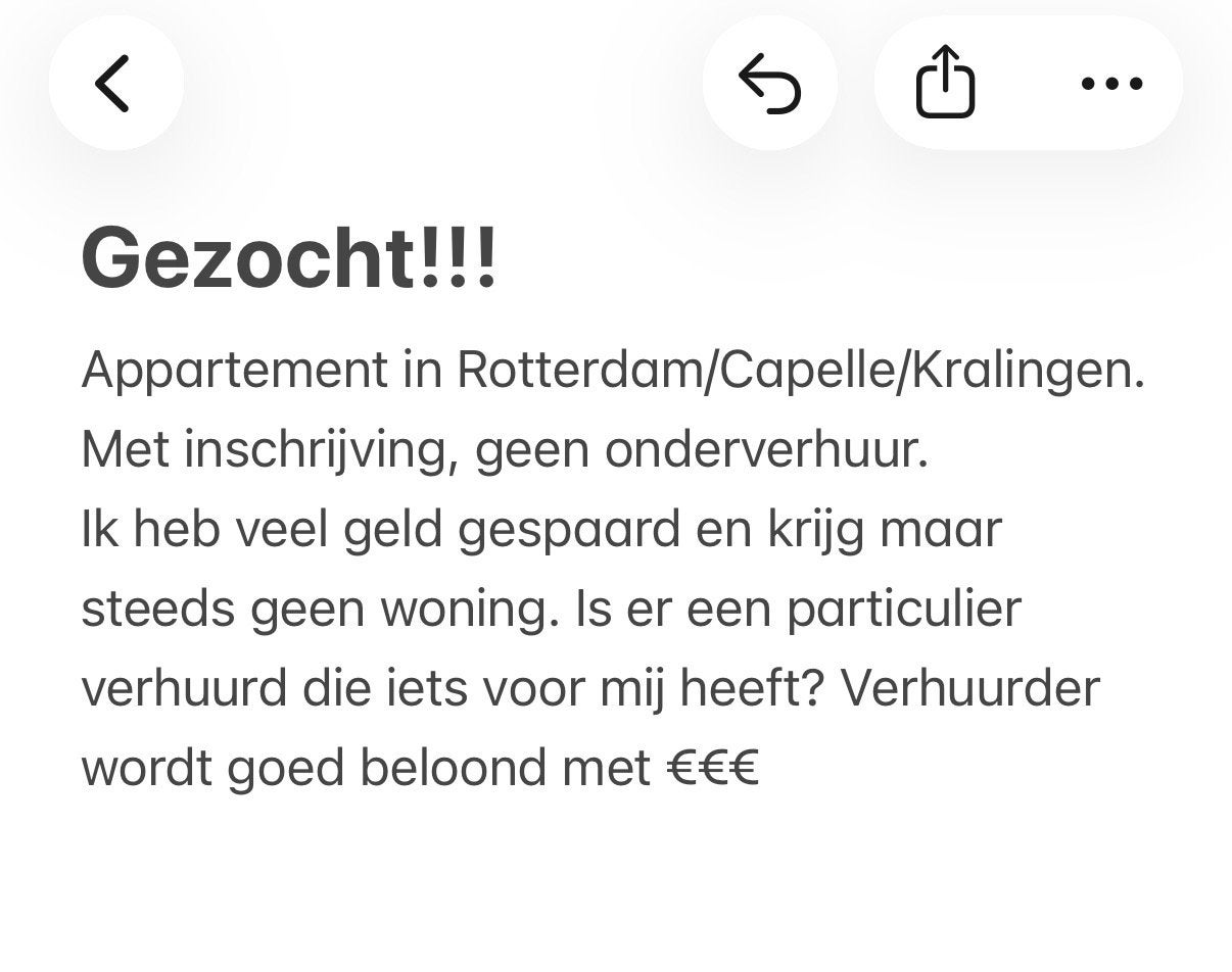 Appartment in rotterdam gezocht, Eén persoon, Cadeaubon