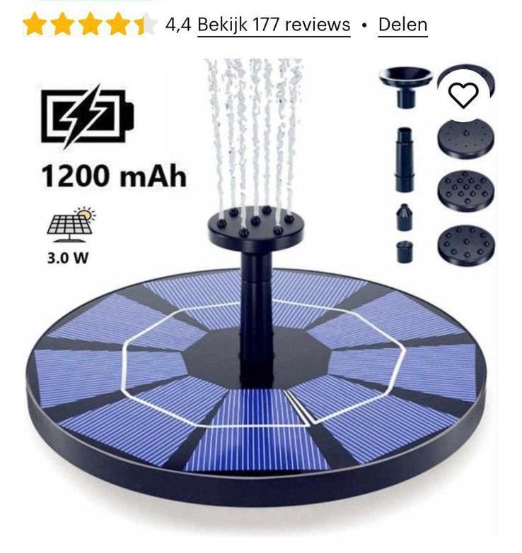 JGS Solar Fontein op Zonne Energie met Accu Backup Nieuw, Ophalen, Nieuw, Rvs, Fontein