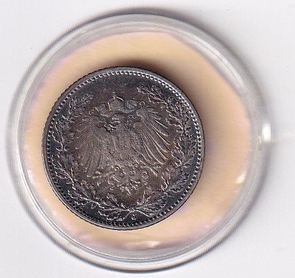 Duitsland 1/2 Mark 1905 J Zeer Fraai met Patina, Verzenden, Duitsland, Losse munt, Zilver