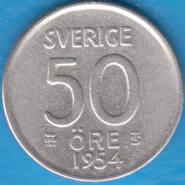Zweden 50 öre 1954 TS Gustaf VI zilver KM# 825 in munthouder, Ophalen of Verzenden, Overige landen, Losse munt, Zilver