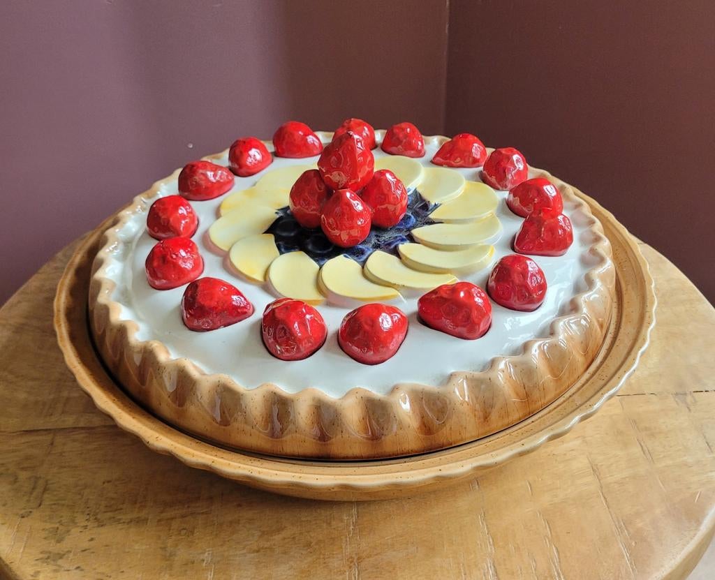 Keramieken Taartschaal Pie plate vintage /Aardbeien en Appel, Antiek en Kunst, Ophalen of Verzenden