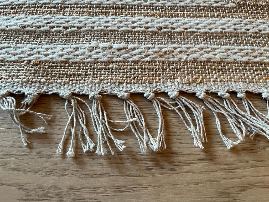 Vloerkleed Boho 240x340 (jute/witte wol), Huis en Inrichting, Stoffering | Tapijten en Kleden, Ophalen, Boho, 200 cm of meer, Zo goed als nieuw