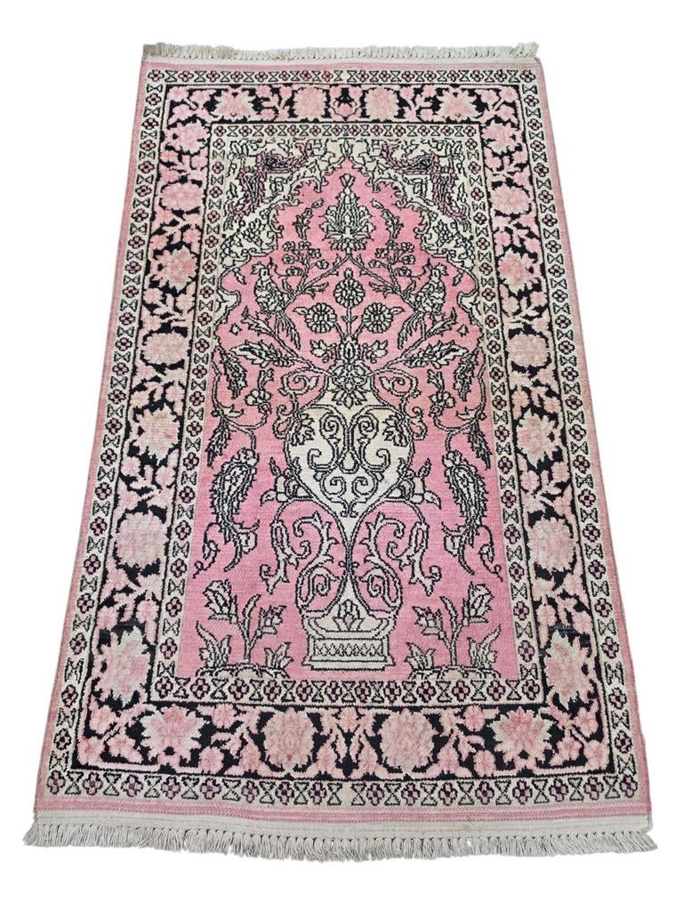 Handgeknoopt oosters Kashmir tapijt silk pink 73x123cm
