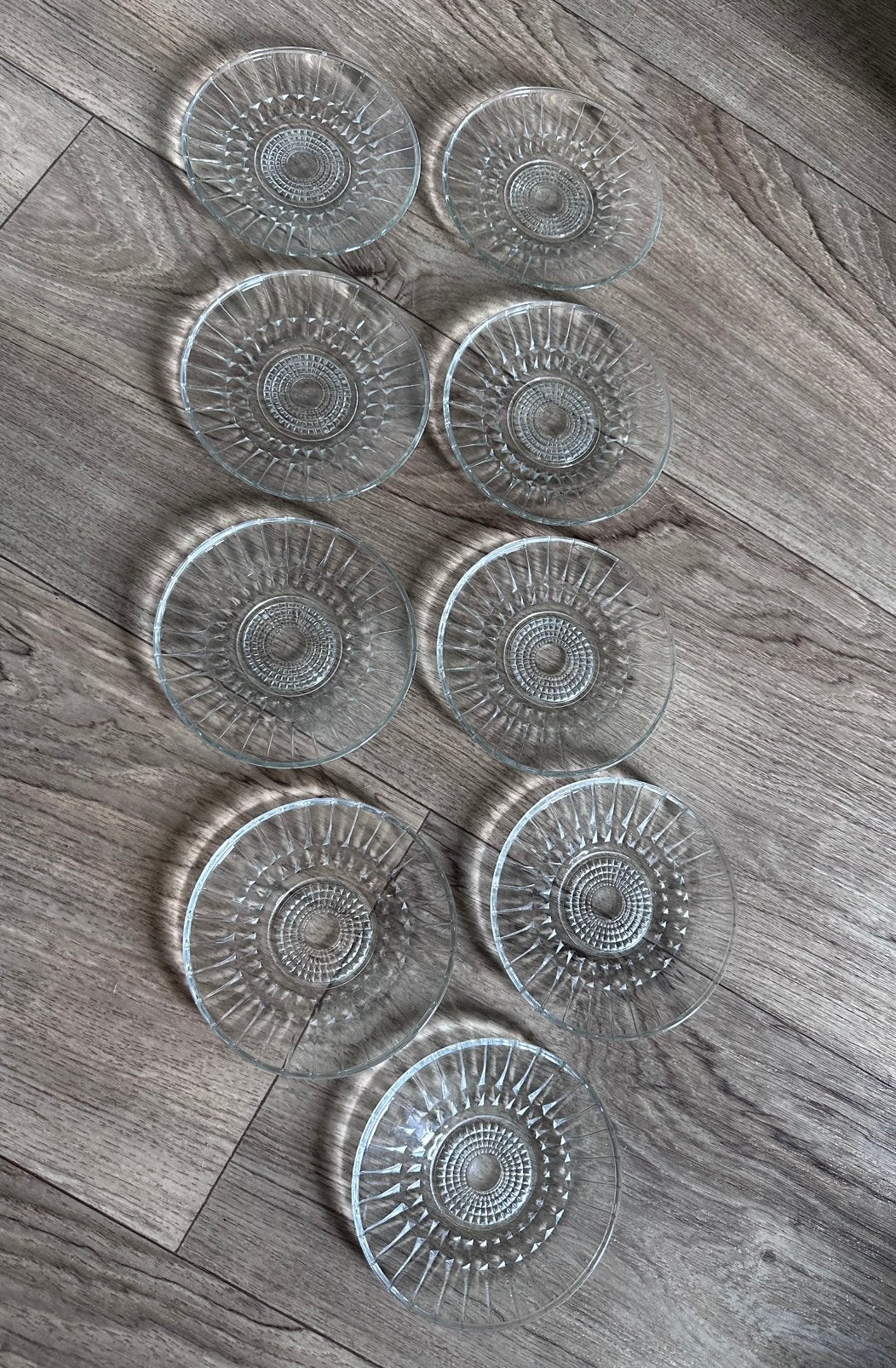 Set van 9 vintage gebaksbordjes, Ophalen of Verzenden, Wit, Overige merken, Glas