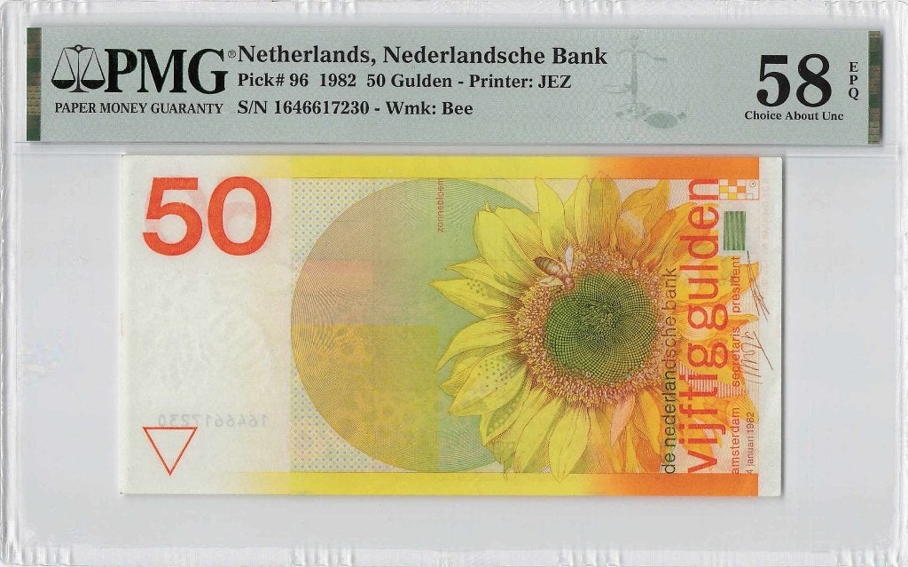 Heel mooi biljet 50 gulden Zonnebloem, 1982 | PMG 58 EPQ, Ophalen of Verzenden, 50 gulden
