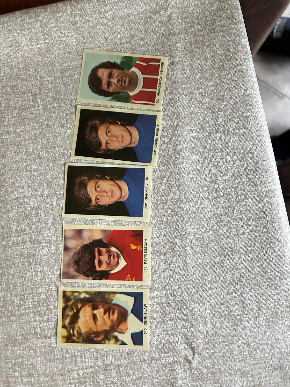 Panini Vanderhout: Beckenbauer, Rivera, Keegan, Law, Ophalen of Verzenden, Gebruikt, Buitenlandse clubs, Poster, Plaatje of Sticker