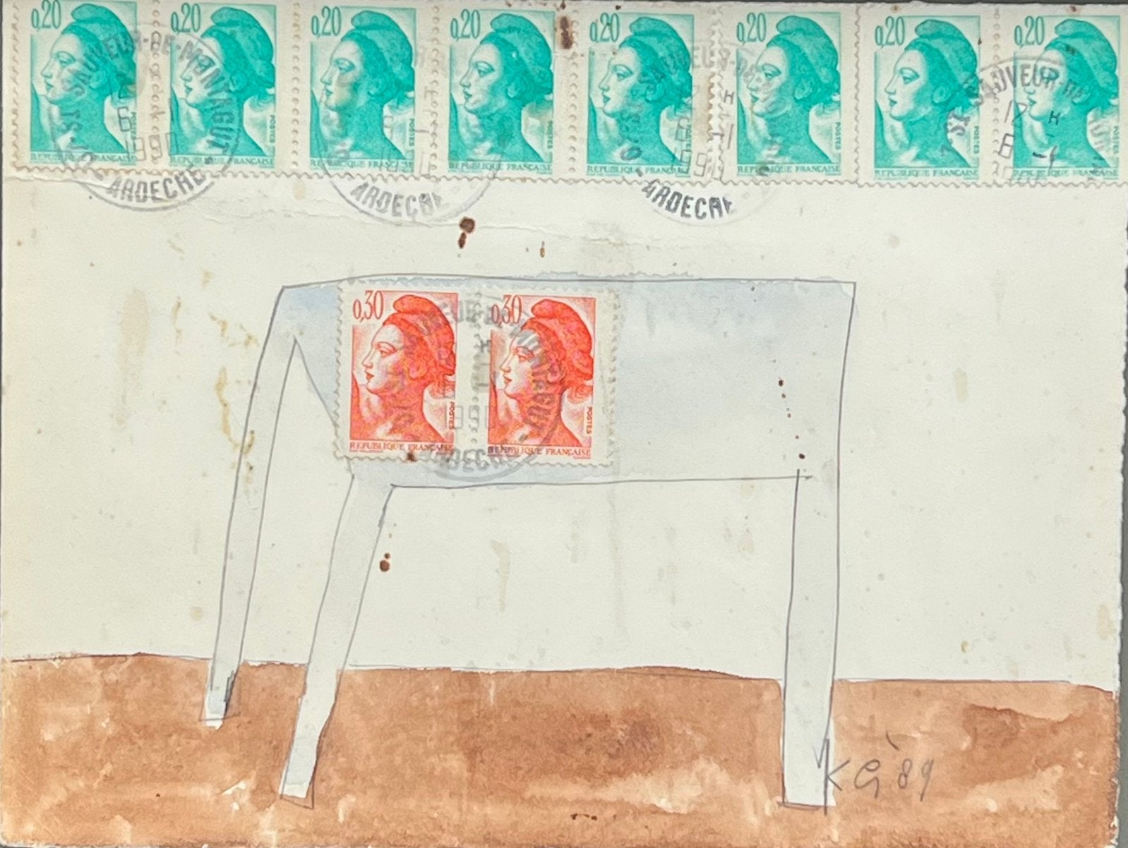 Klaas Gubbels, kleine zeldzame aquarel uit 1989, Ophalen