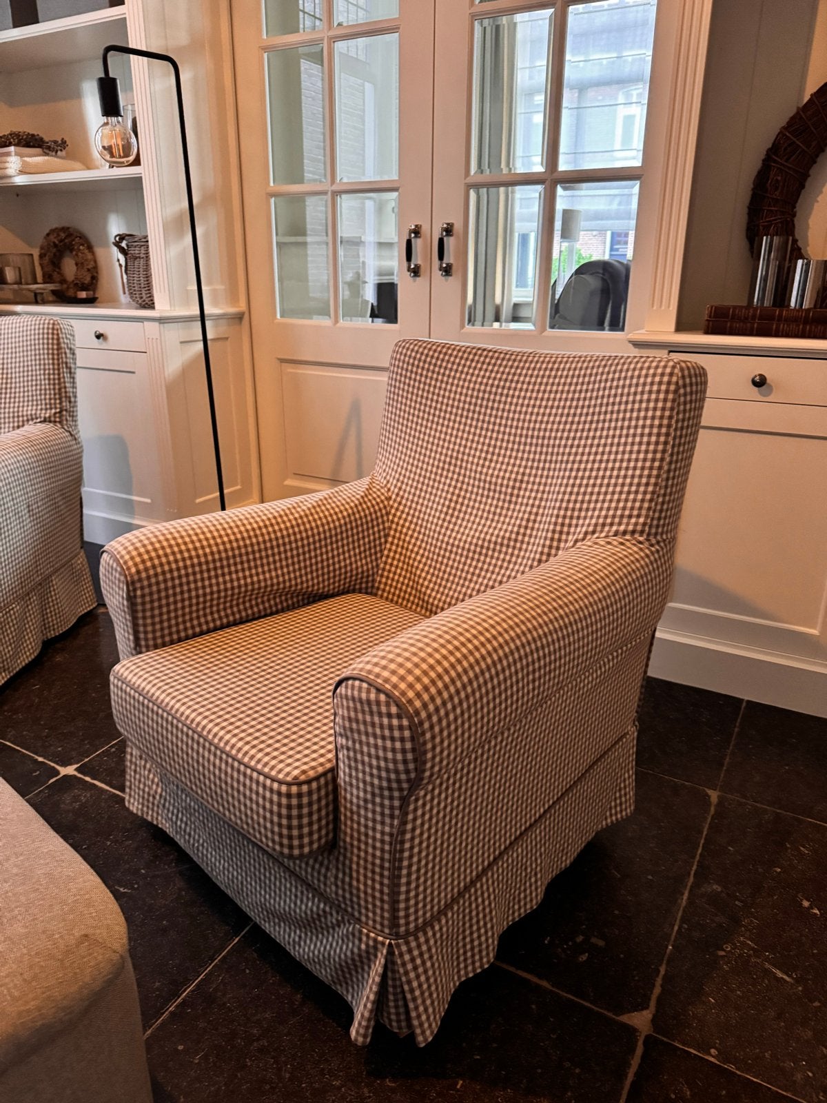 Twee Ikea Jennylund fauteuils, grijs geruit, Ophalen, Gebruikt, 75 tot 100 cm, Stof