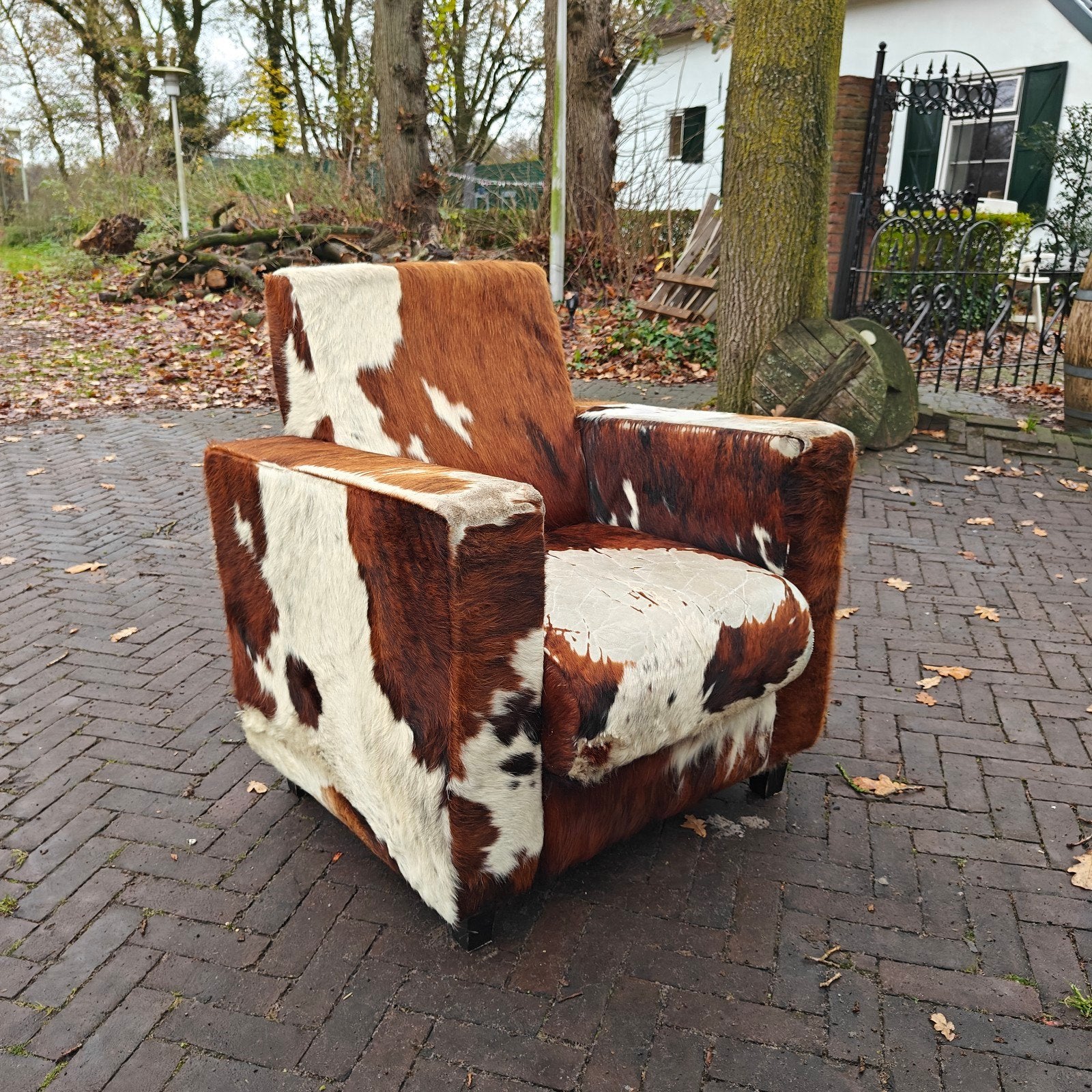 stoel van koeienhuid, Ophalen