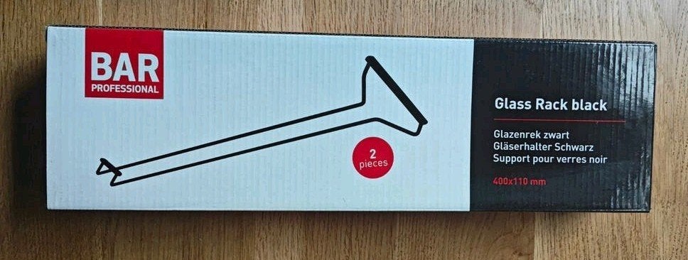 BAR Professional Glazenrek Zwart - 2 stuks (400x110 mm), Overige typen, Nieuw, Ophalen of Verzenden, Zwart