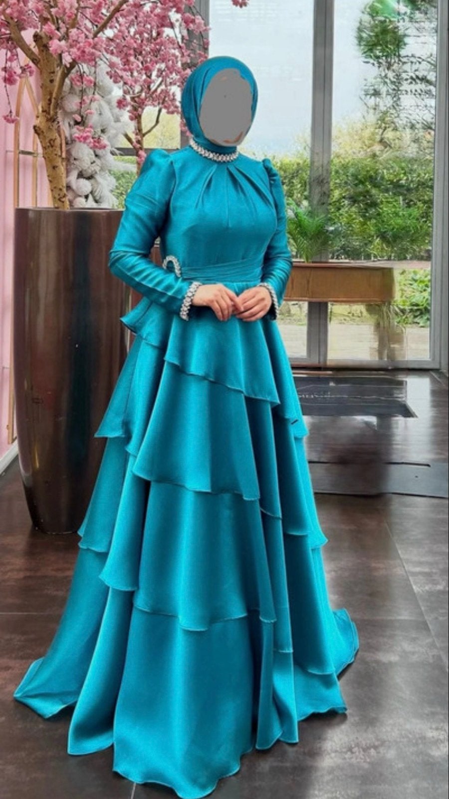 Petrolblauwe avondjurk/galajurk/abiye maat 38-40, Kleding | Dames, Maat 38/40 (M), Galajurk, Zo goed als nieuw, Verzenden
