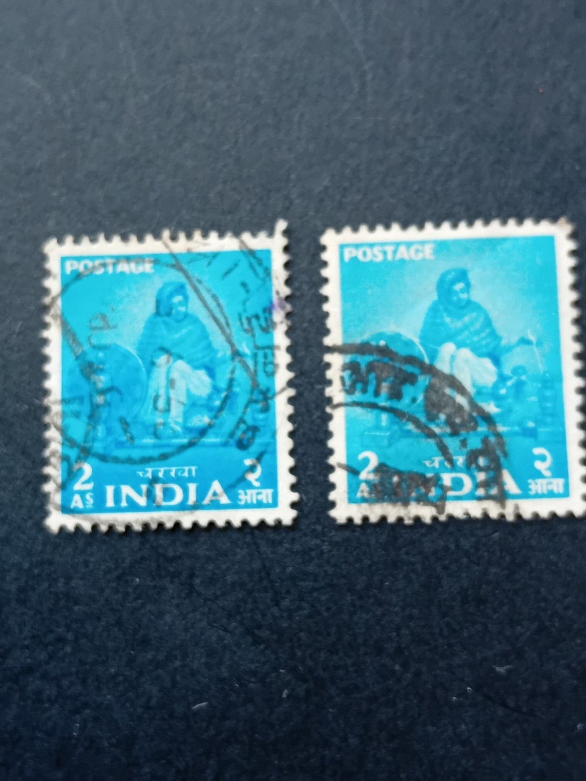 2 Indiase postzegels - 2 Annas - Gestempeld, Ophalen of Verzenden, Gestempeld, Zuid-Azië
