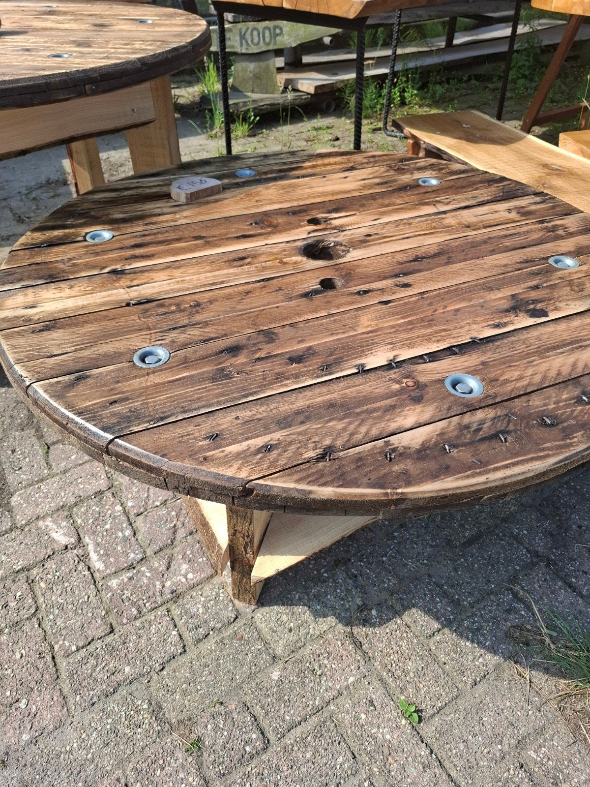 Robuuste houten salontafel van kabelhaspel, Tuin en Terras, Ophalen, Gebruikt, Rond