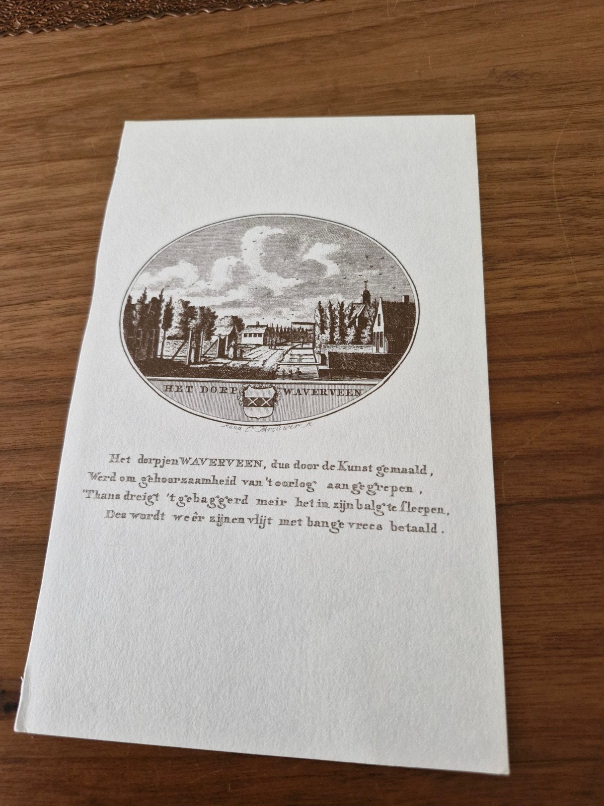 Prent Het Dorp Waverveen' met gedicht, Ophalen of Verzenden, Voor 1940
