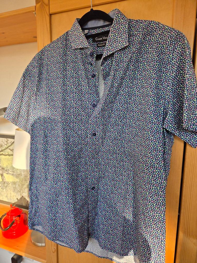 Overhemd korte mouw mt l, Kleding | Heren, Ophalen of Verzenden, Zo goed als nieuw, Claude vigo, Halswijdte 41/42 (L)