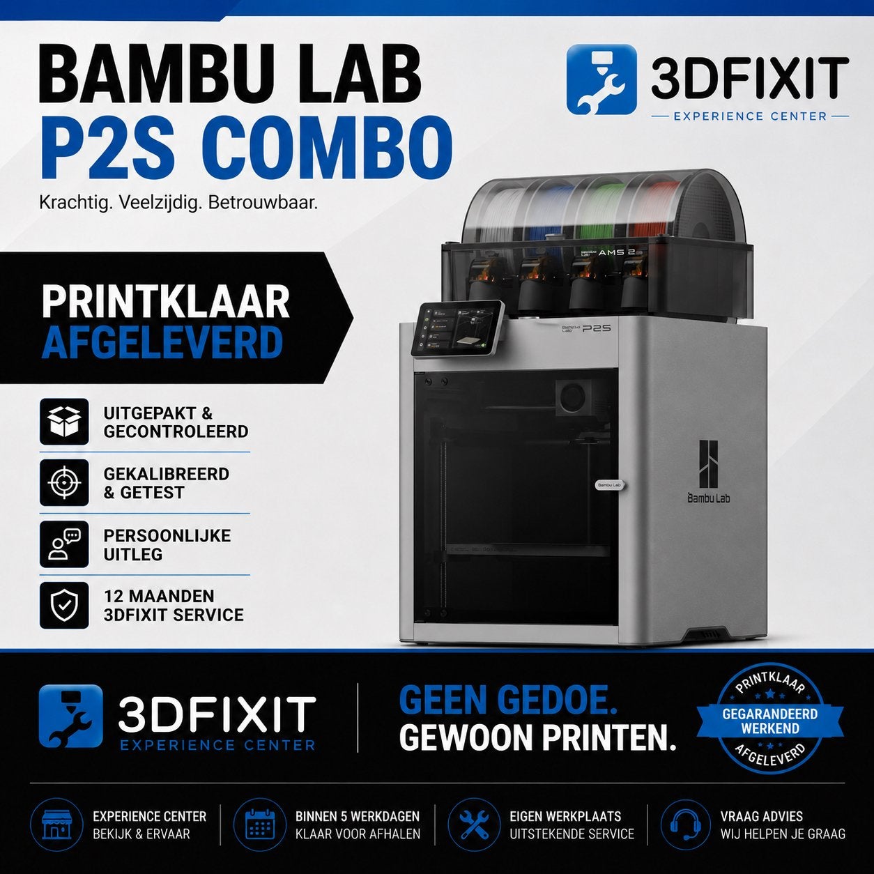 Bambu Lab P2S Combo + AMS 2 Pro | Nieuw & printklaar, Ingebouwde Wi-Fi, Nieuw, 3DFiXiT.nl, Bambu Labs