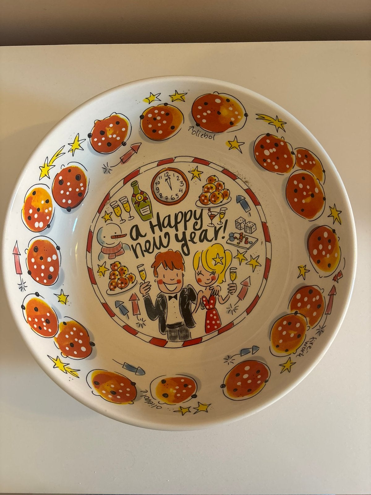Blond oliebollenschaal, Huis en Inrichting, Keuken | Servies, Ophalen, Zo goed als nieuw, Aardewerk
