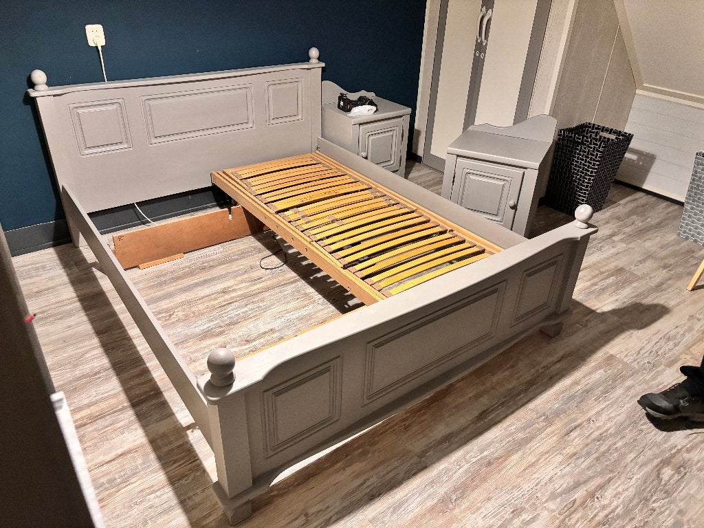 Eiken tweepersoonsbed 160x200 met elektrische bedbodem, Huis en Inrichting, Slaapkamer | Bedden, Ophalen, Tweepersoons, 200 cm