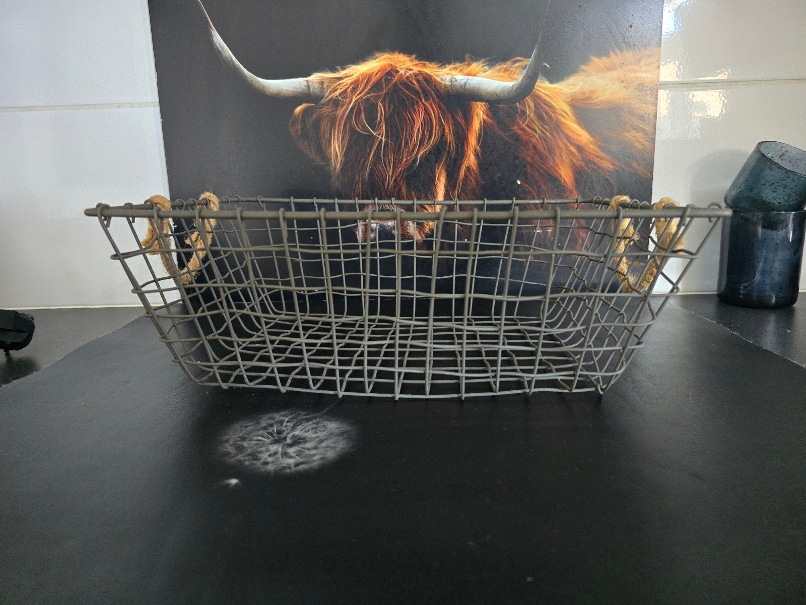 Metalen mand met touw handvatten, Ophalen, Minder dan 50 cm, Gebruikt, Minder dan 50 cm