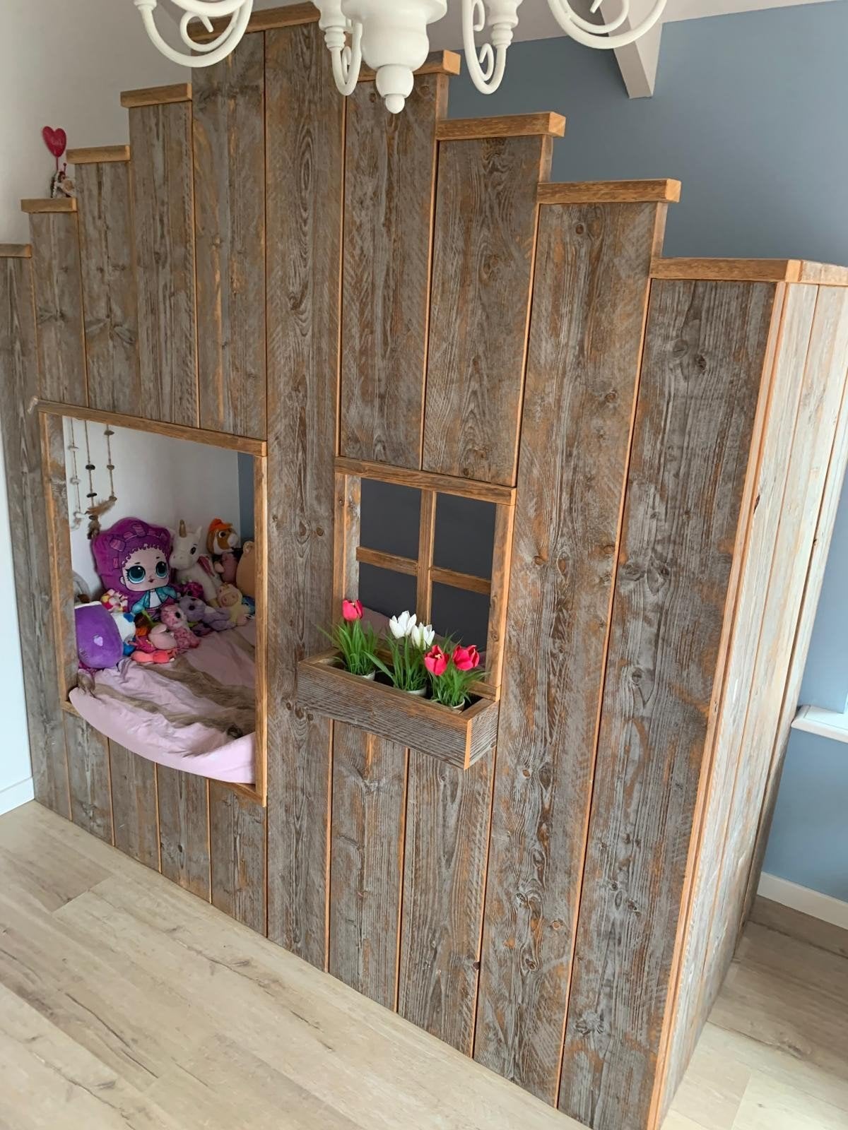kinderbed steigerhout, Ophalen, 180 cm of meer, 85 tot 100 cm, Lattenbodem