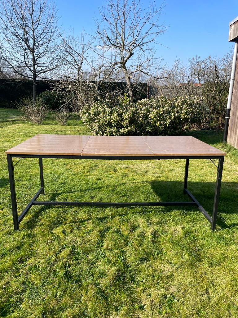 Tafel met houten blad, Huis en Inrichting, Tafels | Eettafels, Gebruikt, 50 tot 100 cm, 150 tot 200 cm, Rechthoekig, Ophalen