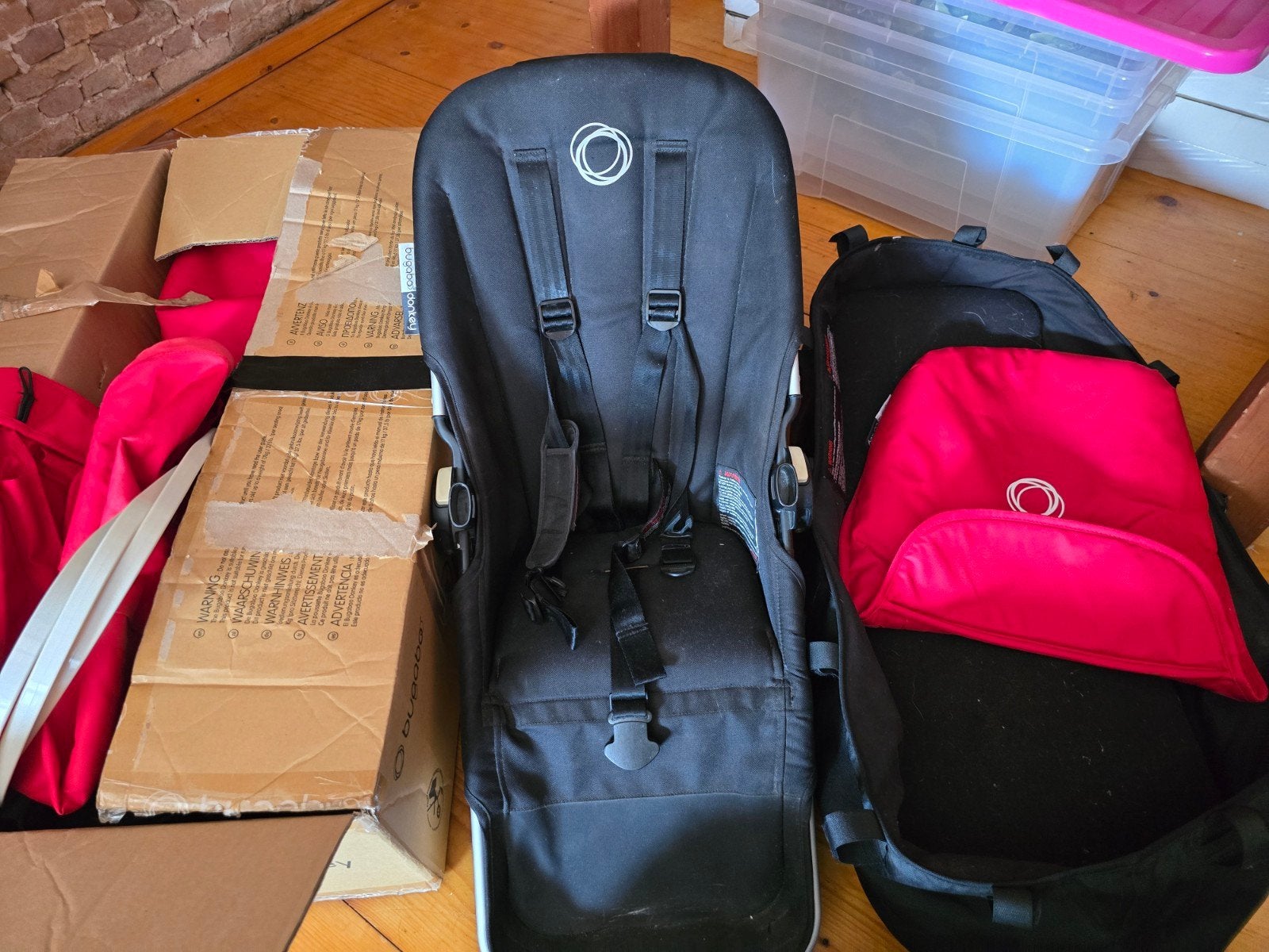 Bugaboo Donkey onderdelen: zitting, wieg, kap rood, wiegde, Gebruikt, Bugaboo, Met reiswieg, Ophalen