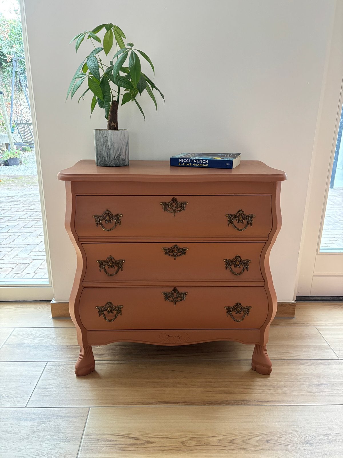 ⭐️ Trendy brocante buikkastje - restyled terracotta, Ophalen, Eikenhout, 50 tot 100 cm, Zo goed als nieuw