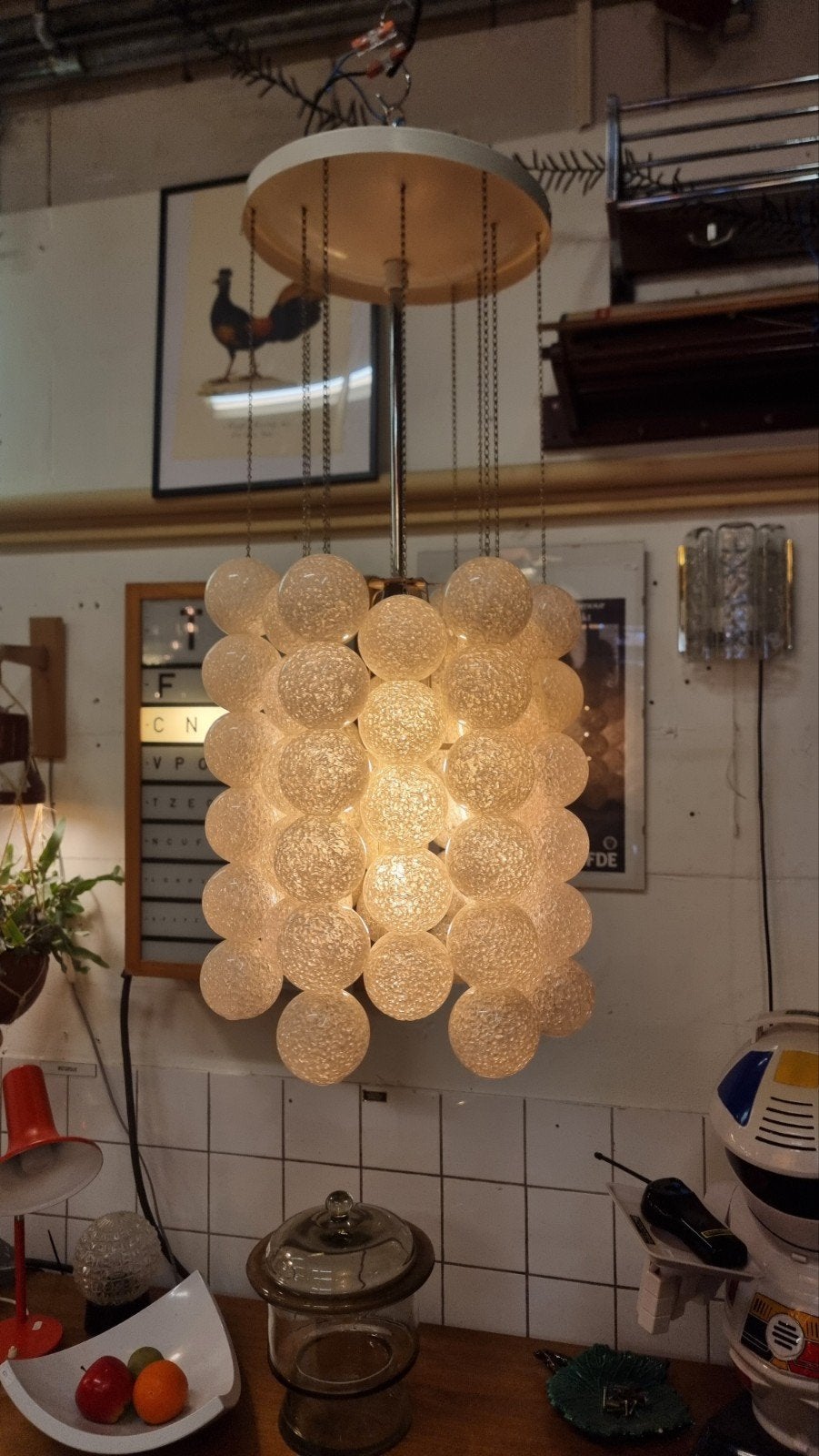 Vintage bollen hanglamp Joseph Hurka voor Napako, Kunststof, Gebruikt, ,, Ophalen of Verzenden