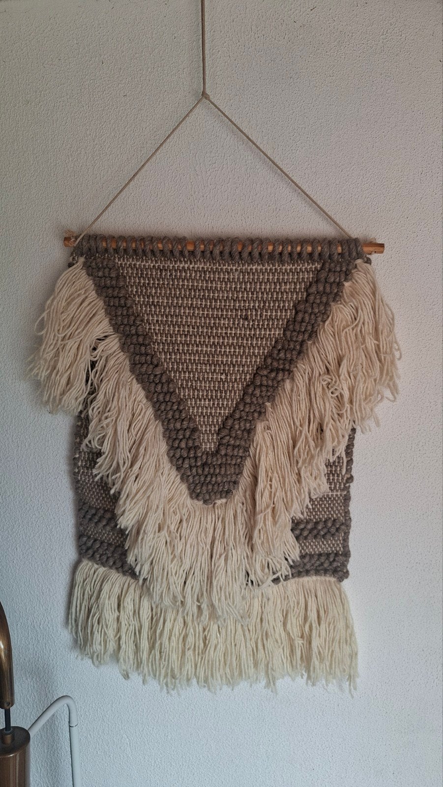 Boho wandkleed met franjes - Handgemaakt textiel, Beige, Boho, Ophalen of Verzenden, Zo goed als nieuw