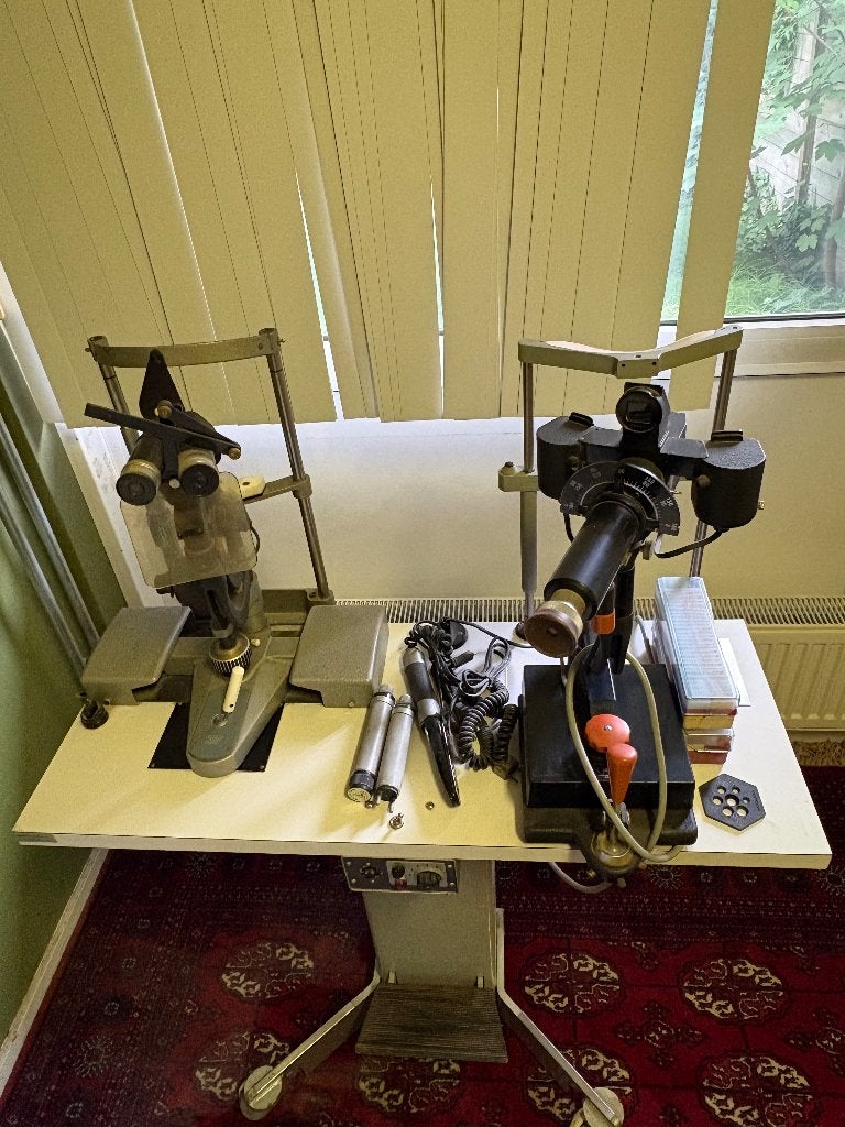 Vintage Oogmeetset: Gambs Spleetlamp & Krahn Keratometer, Antiek en Kunst, Antiek | Gereedschap en Instrumenten, Ophalen