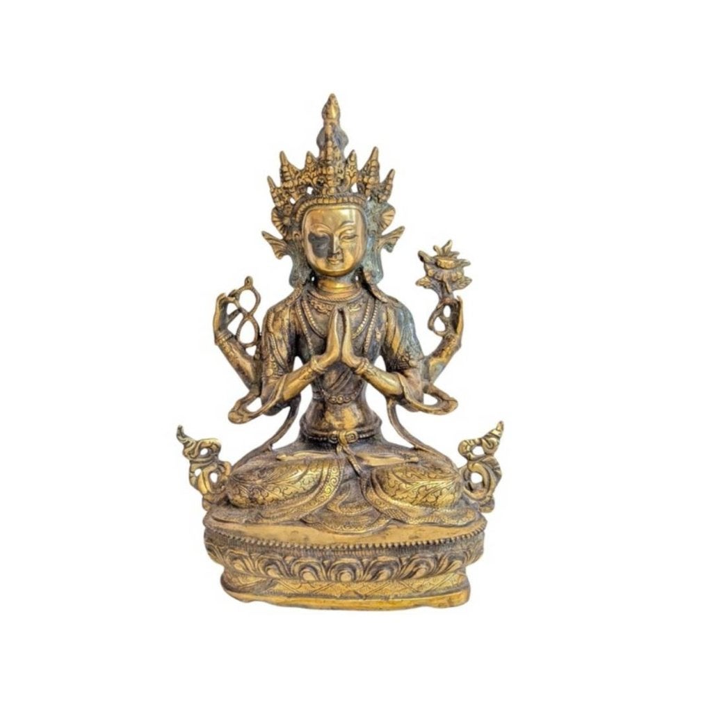 Vierarmige Avalokiteshvara – verguld brons – Himalaya - 070