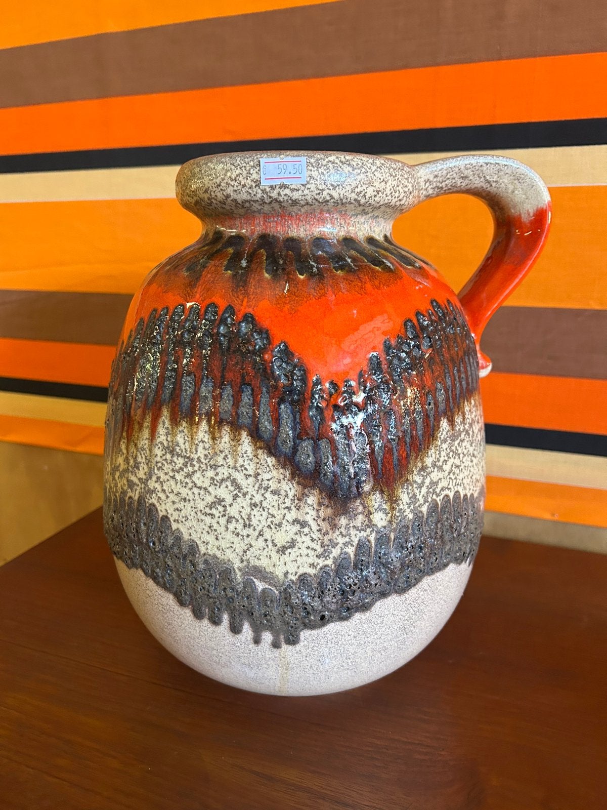 Vintage jaren 70 oranje beige west germany vaas 484-30, Ophalen of Verzenden, Huis en Inrichting