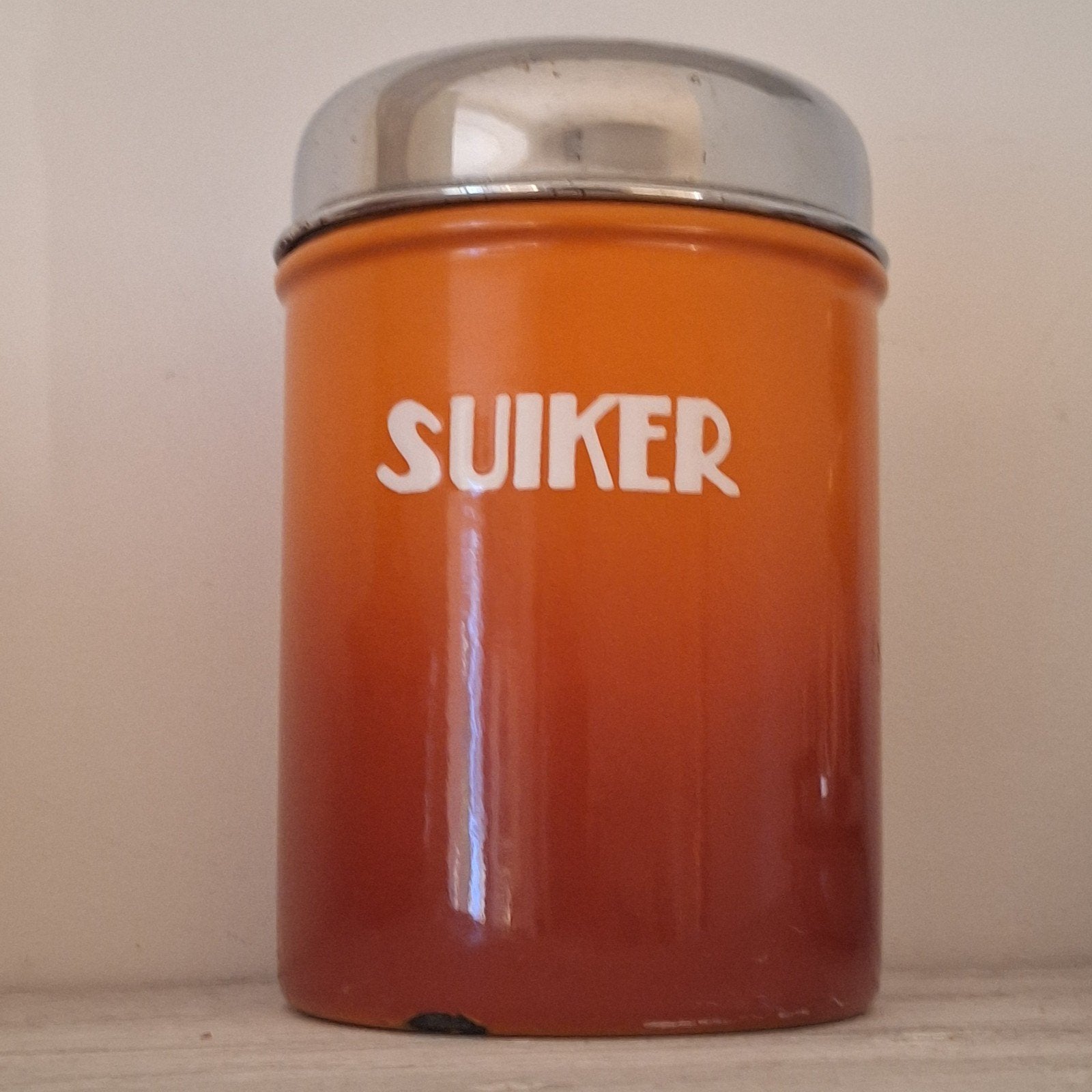 DRU emaille oranje suikerbus pot, Ophalen of Verzenden