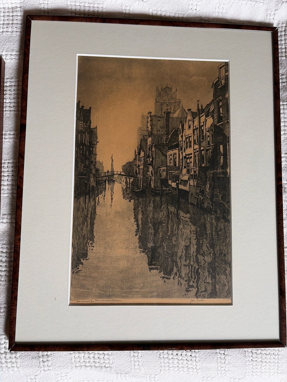 Dordrecht Voorstraatshaven - Ets van Jan Sirks, Antiek en Kunst, Kunst | Etsen en Gravures, Ophalen, Ets, Stadsgezicht, Gesigneerd