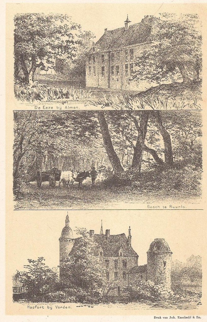 De Eeze bij Almen Bosch te Ruurlo Hackfort bij Vorden Litho, Antiek en Kunst, 10 cm, 1800 - 1899, Ophalen of Verzenden, Blanco verso