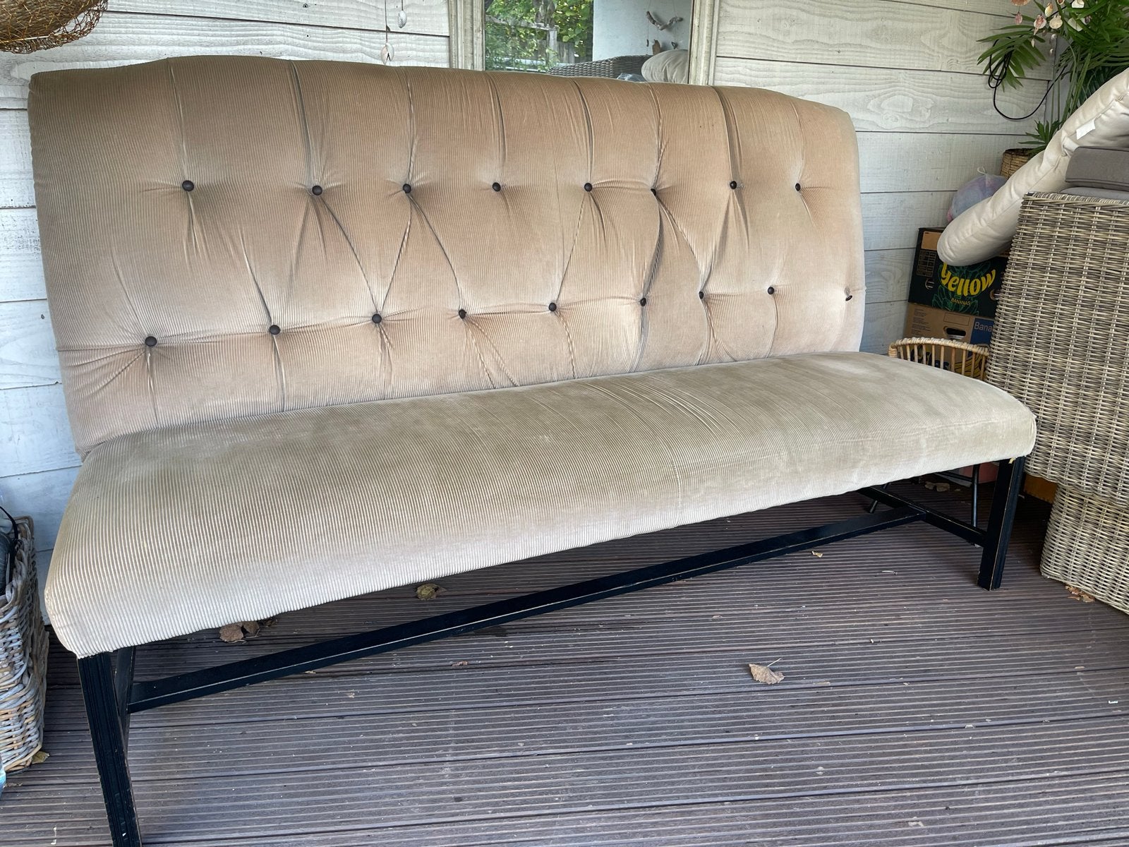 GRATIS Eettafelbank beige, rib,180x120 cm ,Stijlvol, Ophalen, Gebruikt, 150 tot 200 cm, Driepersoons