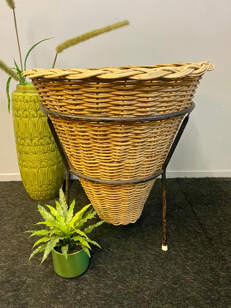 Vintage rotan Rohé winkelmand retro bloemenmand jaren 60/70, Ophalen, Gebruikt, Mand, Nvt