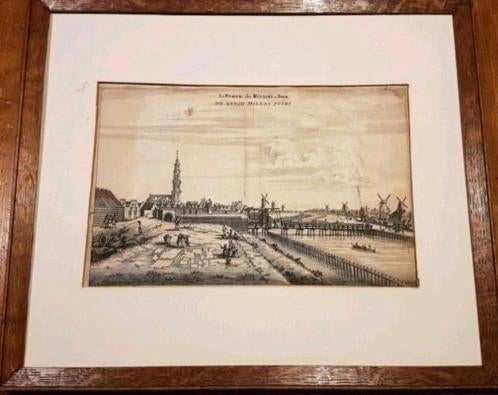 Oude gravure Amsterdam De Saegh Molens poort, Antiek en Kunst, Ophalen
