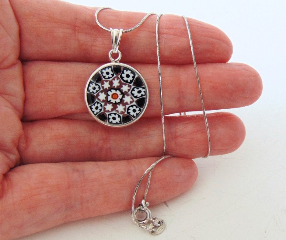 Vrolijke zilveren MURANO Millefiori glas hanger/ketting!, Verzenden, Met hanger, Zo goed als nieuw, X