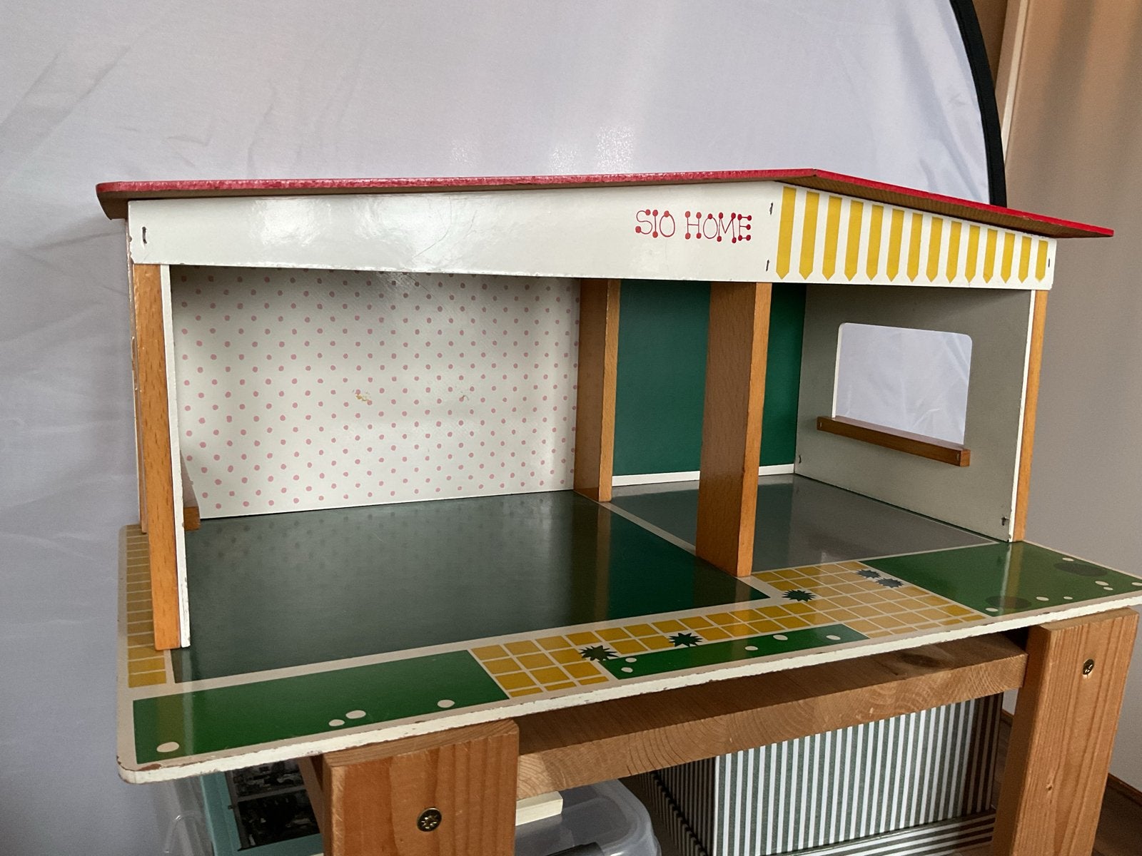 Vintage SIO HOME Poppenhuis - Houten Speelgoedhuis, Ophalen of Verzenden, Gebruikt, Poppenhuis